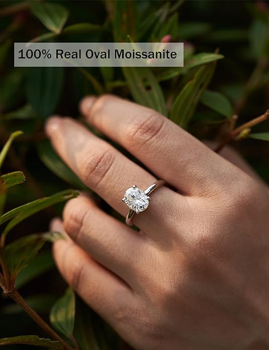 IMOLOVE Solitaire Moissanite Engagement Ring, 1CT D Color VVS1 Clarity, 925 Sterling Silver with 18K White Gold Plated, Ideal Gift for Women