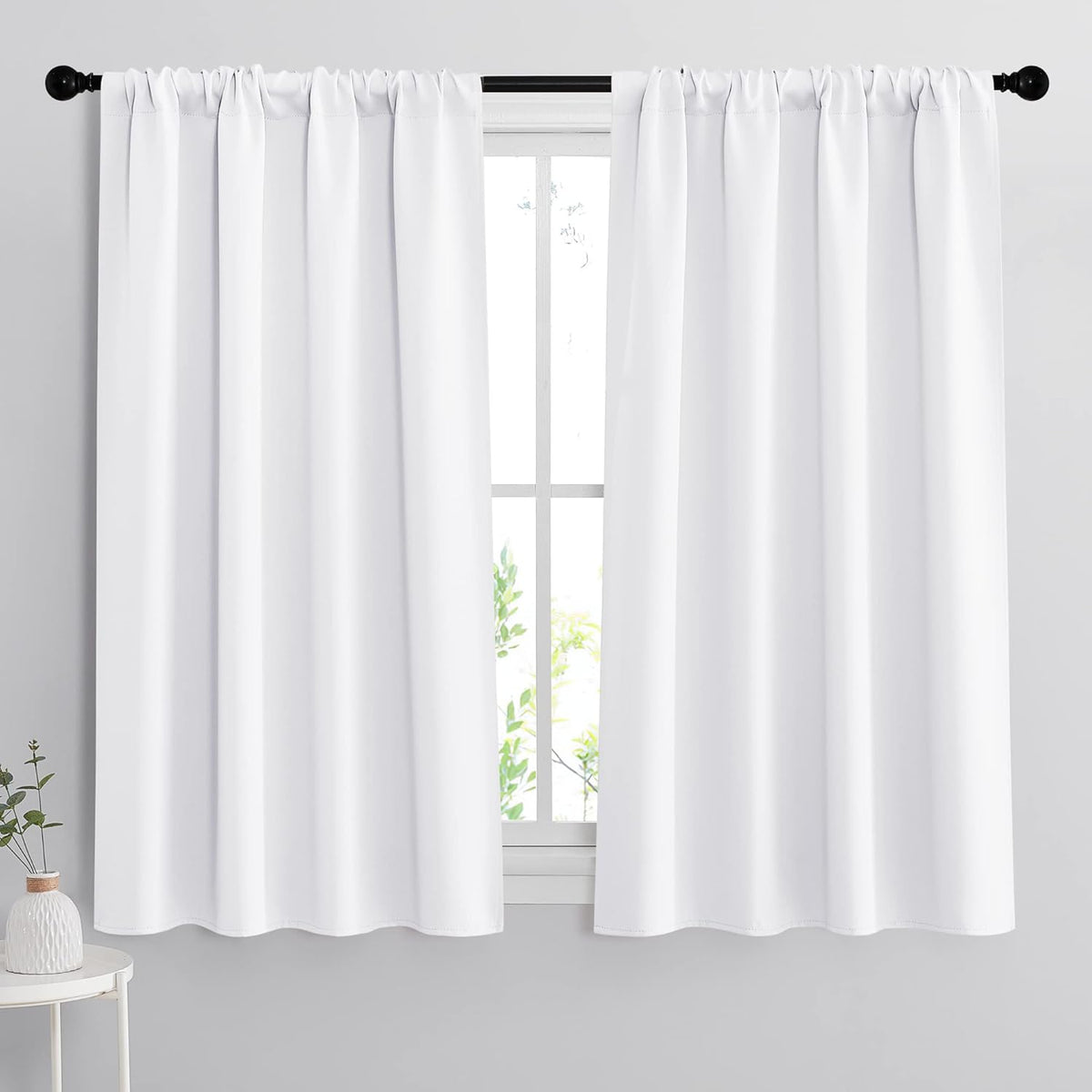 RYB HOME Room Darkening Curtains - Rod Pocket Half Light Block Drapes Window Shades for Bedroom Bathroom Living Room Kitchen Office Dining Decor, W 42 x L 45, Pure White, 2 Pieces