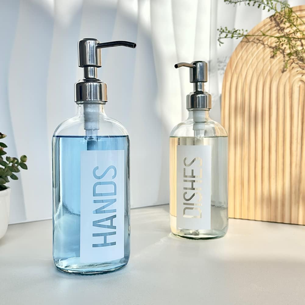 JASAI 2Pack 18OZ Glass Soap Dispenser with Rustproof 304 Stainless Steel Pump, Kitchen Soap Dispenser for Hands & Dishes (White)