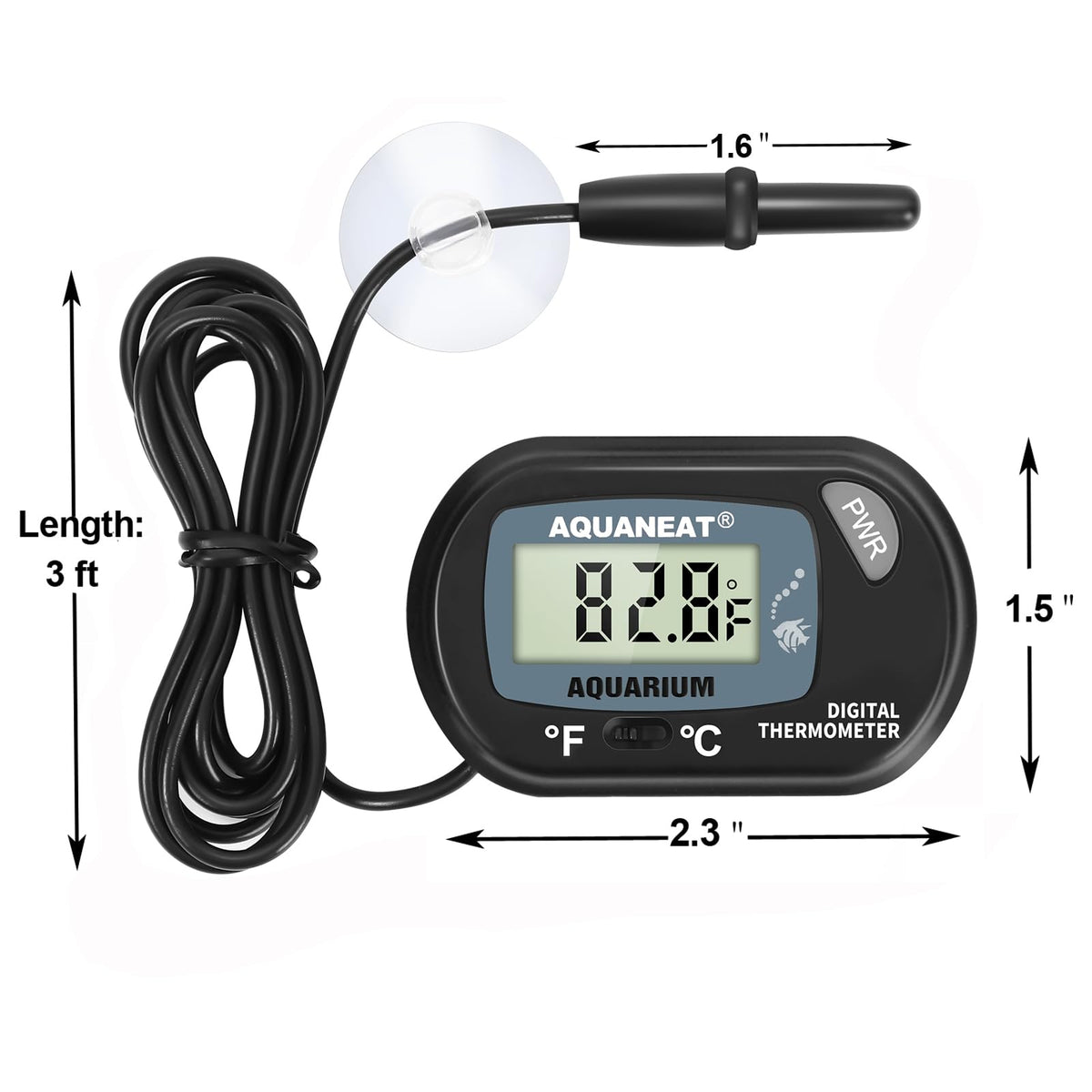 AQUANEAT Aquarium Thermometer, Fish Tank Thermometer, Digital Temperature Test, with Large LCD Display (1 Pack)