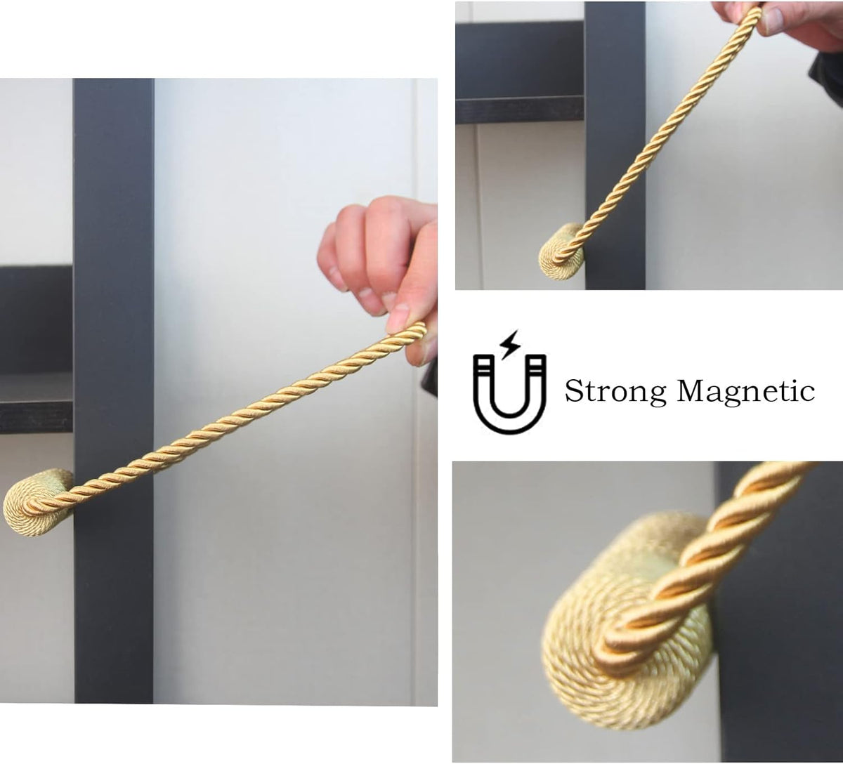 Magnetic Curtain Tiebacks 6 Pack Gold Curtain Rope Tieback Curtain Holders for Drapes Modern Tie Backs Decorative Curtain Holdbacks