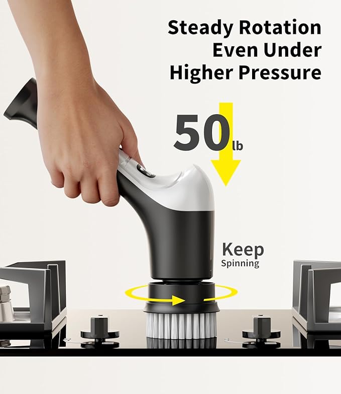 Electric Spin Scrubber, Cordless Household Cleaning Brush with 6 Replaceable Heads, 3 Speeds, LED Display, Lightweight Handheld Power Scrubber for Cleaning Stove/Bowl/Sink/Corner/Tile/Grout-Black