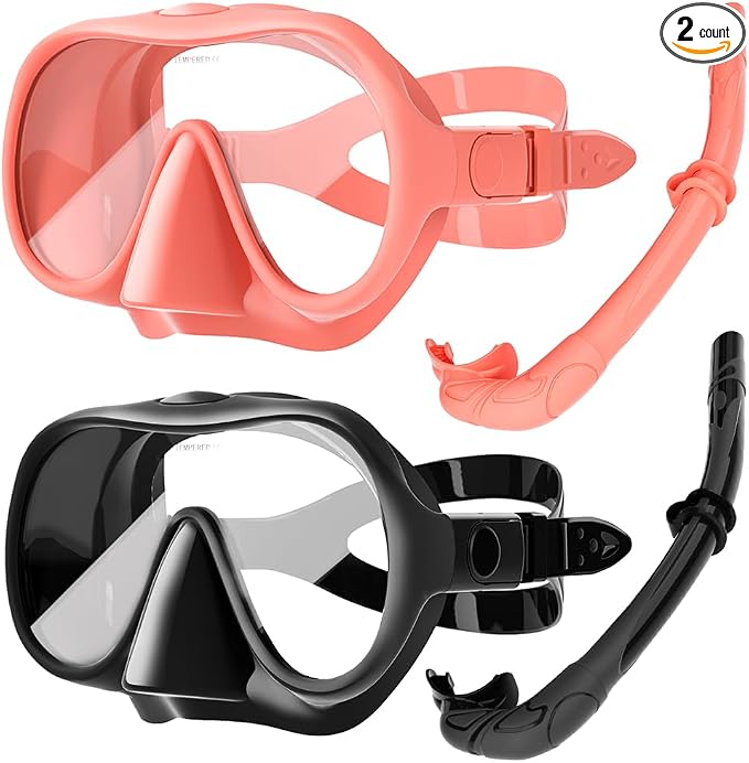 2 Sets Snorkeling Gear for Adults, Snorkel Set Adult Panoramic View, Anti-Leak Anti-Fog Scuba Diving Mask with Mesh Bag, for Portable Professional Diving Snorkeling Set