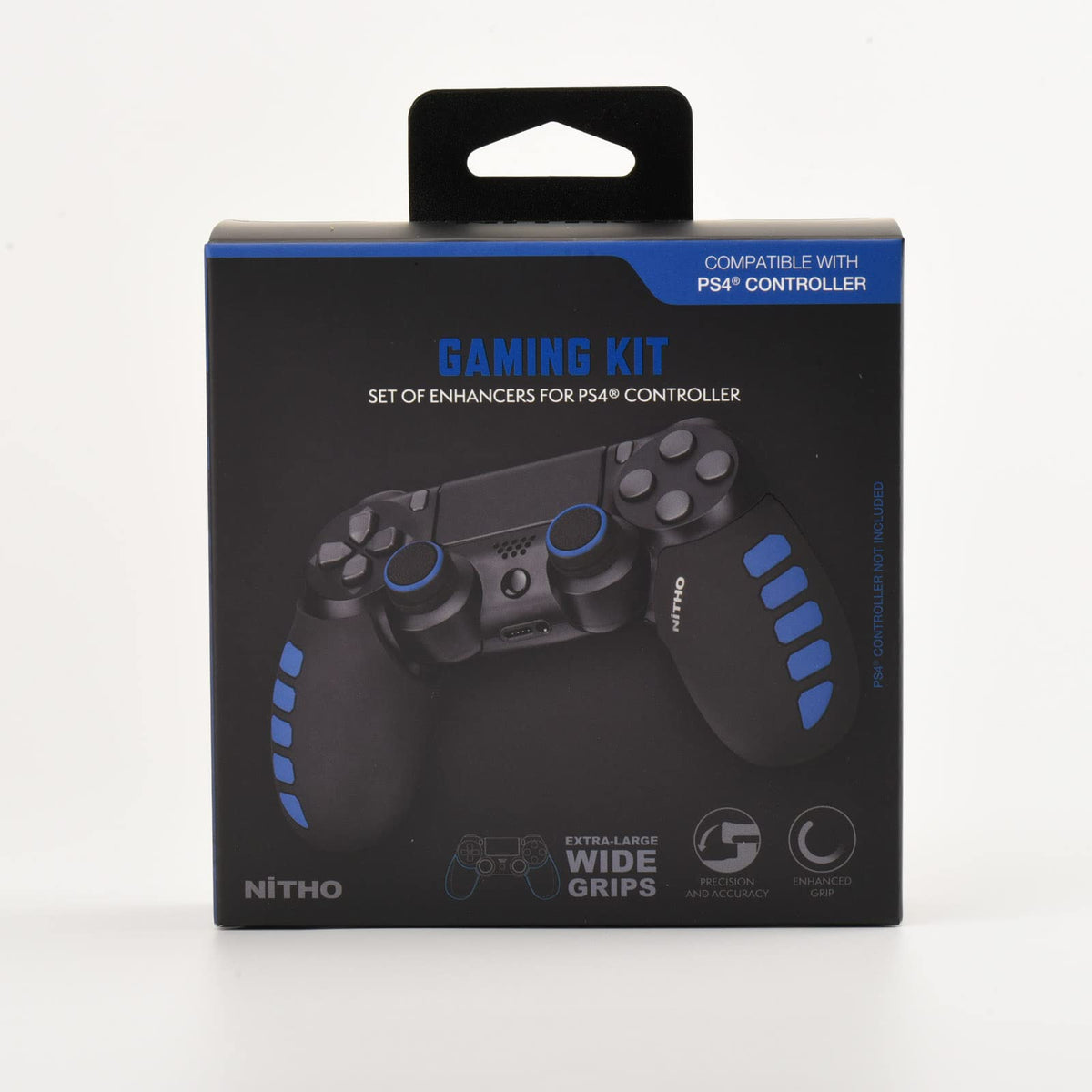 Controller Silicone Case Grip Set for PS4 - Rubber Protector Handle with 2X Joystick Thumb Caps and 2X Analog Precision Rings - Compatible with PS4/Slim/Pro - Blue Stripe