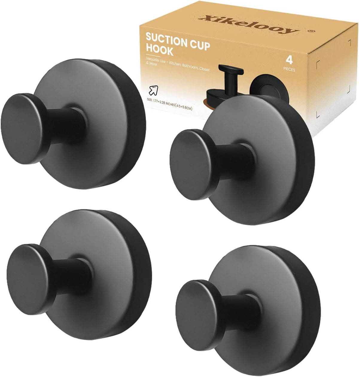 4 Pcs Suction Cup Hooks for Showerï¼Removable Hooksï¼Towel Hookï¼Suction Hook for Bathroom, Bedroom, Glass Window (Black)
