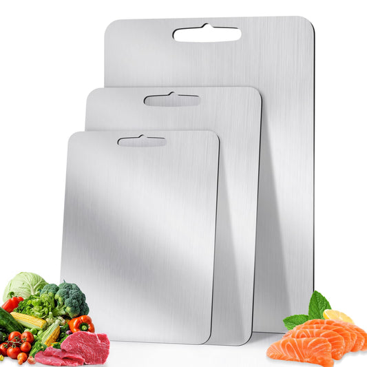 LNWQSQR 3Pack titanium cutting boards for kitchen,Double Sided Food titanium Grade Metal Non-Toxic titanium Cutting Boards,Easy to Clean,Dishwasher Safe(s+m+L)