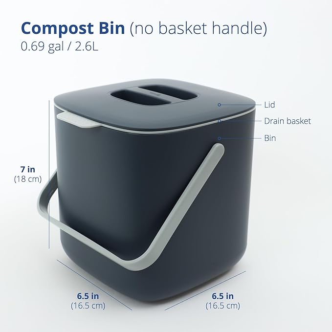 Blue Ginkgo Kitchen Compost Bin [2.6L / 0.69 GAL] – Filter-Free, Odor-Tight Countertop Food Waste Pail with Handle (Made in Korea, Gray)