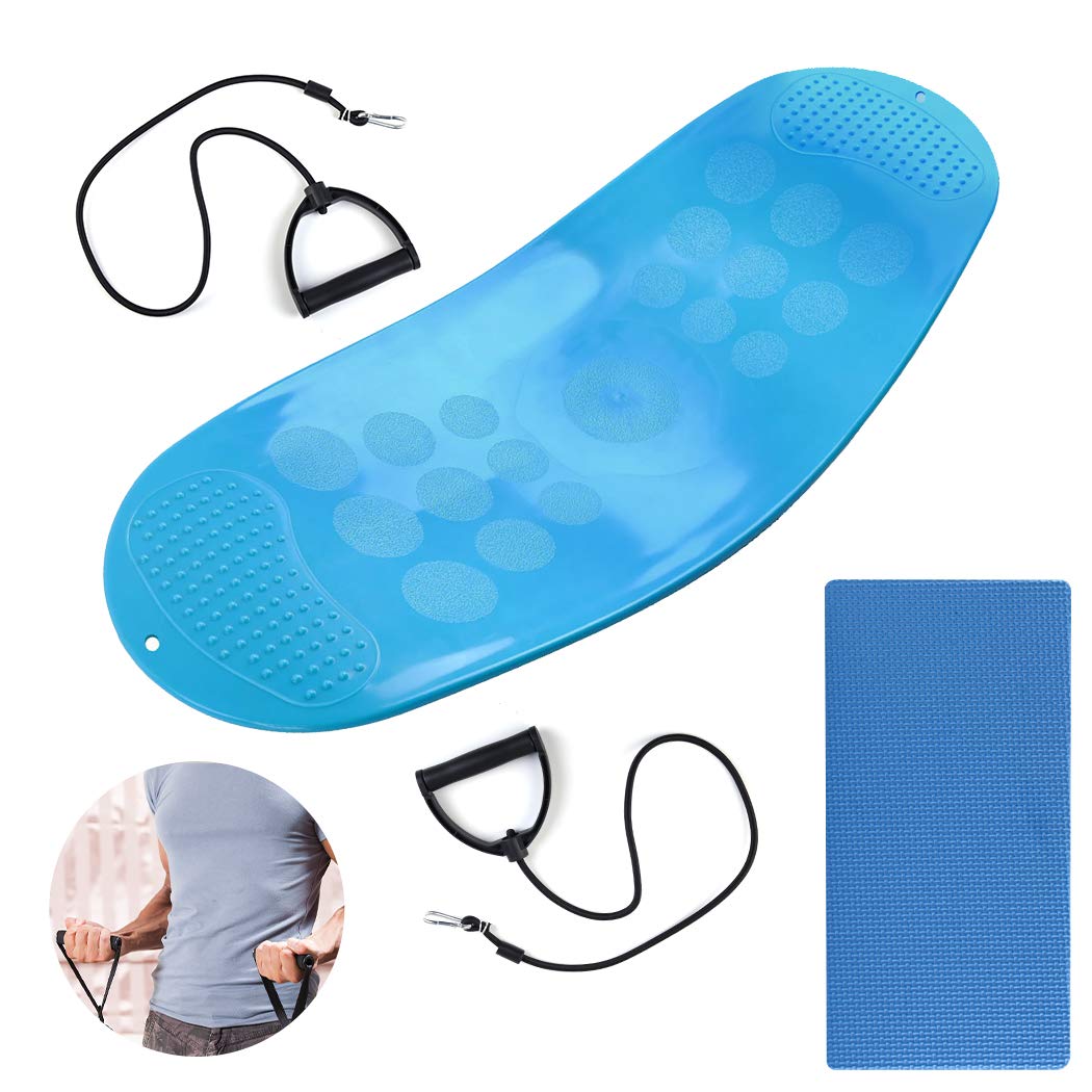 JUSTDOLIFE Balance Boards Yoga Board Fitness Board Twist Boards with Resistance Bands in Blue for Stability Training Twisting Exercise Abs Arms Legs Balance for Men and Women (Blue)