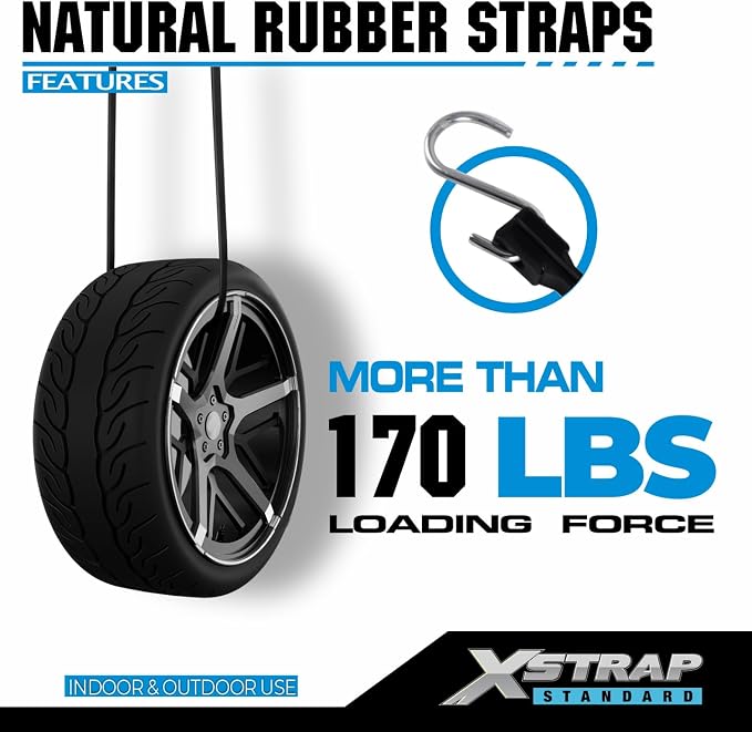 XSTRAP STANDARD 20 Pack Multiple Size Natural Rubber Tarp Bungee Straps 100% EPDM Tie Down Cords with S Hooks Heavy Duty Ideal for Securing Tarps