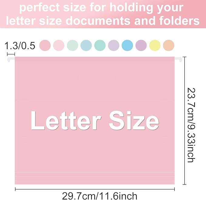 Hanging File Folders, 50 Pack Letter Size Hanging File folders with 1/5-cut Tabs, Stay Organized for Your Home and Office Bulk File, Documents and Paper, Macaron 10 Colors