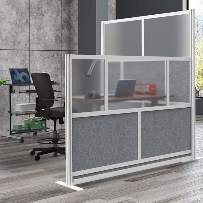 Stand Up Desk Store Expanse Modular Wall | 70'' x 48'' Wall | Expandable Partition Room Divider with Rearrangeable Frosted Acrylic & Sound Absorbent Panels (Silver Frame)