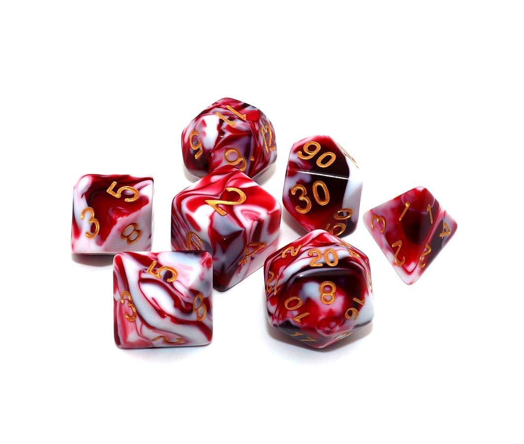 DND Dice Set Red Mix White Dice for Dungeon and Dragons D&D MTG 7-Die RPG Polyhedral Dice
