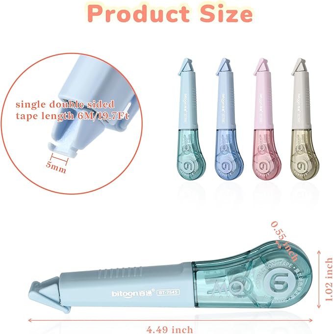 Temiary 8 Pcs Correction Tape Pens, Aesthetic for Instant Correction, Easy to Use, Pen Shaped Applicator for Office School Supplies, 1/5 Inch x 236 Inches (Morandi)