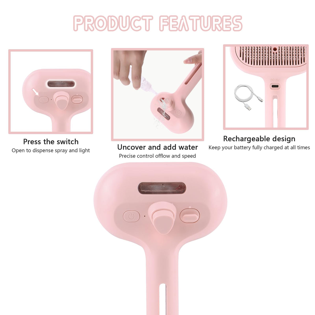 3 in 1 Cat Steam Brush - Pet Spray Hair Removal Comb for Shedding & Grooming - Water Brush for Cats Dogs - One-Click Release Button - Steam Brush for Dogs, Pet Steam Brush for Dog