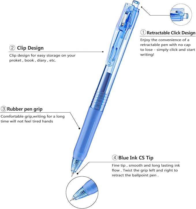 Aozora Blue Gel Pens Fine Point Smooth Writing Pen 40 Pack Retractable Blue Gel Ink Pen with Soft Grip 0.5mm Quick Dry Office School Supplies(20 Pens with 20 Refills)