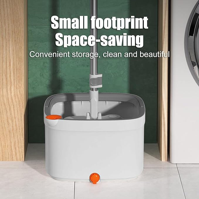 Spin Mop and Bucket Set with Self Separation System 360° Spinning Self-Wringing, Square Clean Mop and Bucket with Wringer-with Replaceable Mop (Light Grey Mop and Bucket Set 6pads)