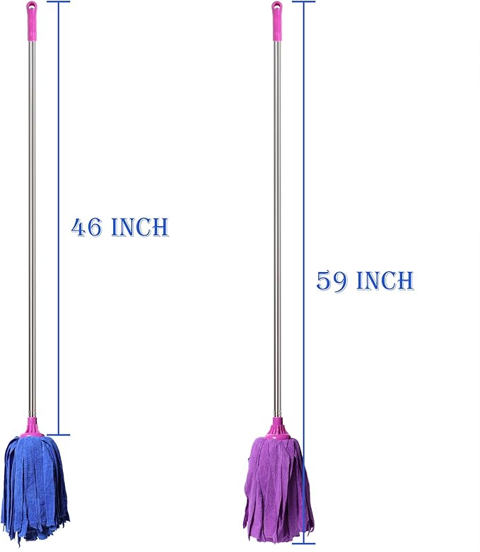 2 Mops, 59-Inch Traditional Mops for Floor Cleaning: Wet & Dry, with 2 Long Handles & 2 Mop Heads
