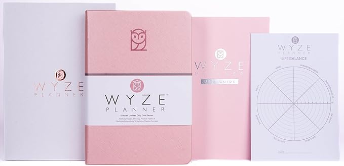 Undated Daily Planner – 6-Month A5 Productivity Organizer with Full Page Per Day, Hourly Schedule, Goal Setting, Habit Tracker, Weekly & Monthly Pages – Hardcover Time Management Notebook (Pink)