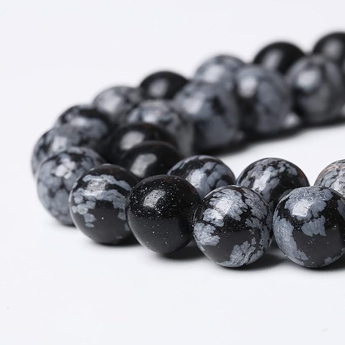 120PCS 6mm Natural Snowflake Obsidian Beads Round Loose Stone Energy Healing Gemstone Beads for Jewelry Making DIY Bracelet Necklace for Jewelry Making 32" 2 Strands
