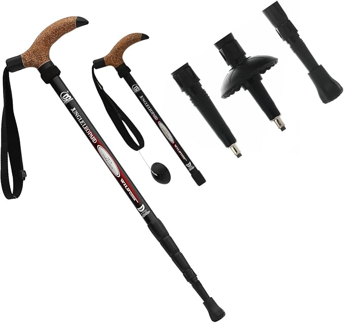 Aluminum Alloy Quick Lock Trekking Pole Anti-Shock Walking Stick Adjustable Cane Crutch for Mountains Trekking Hiking,Ultralight Collapsible with Cork Grips Tungsten Tips