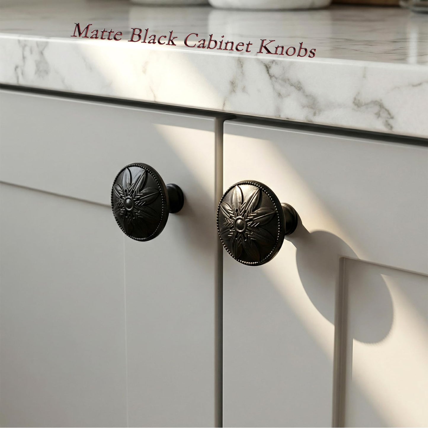 4 Pack - Black Cabinet Knobs Round, 1-2/5” Knobs for Cabinets and Drawers Black Matte Drawer Pulls Bathroom Cabinet Handles