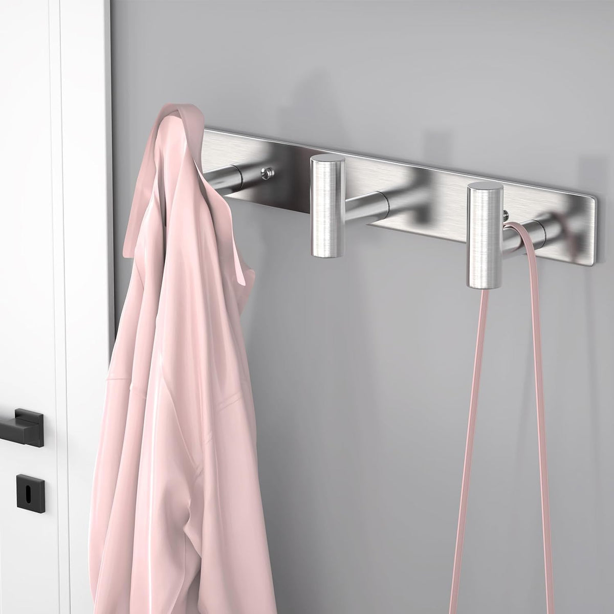 VAEHOLD Silvery Hat and Coat Wall Mount Rack - 3 Hooks for Robes, Bags, Keys, and Towels - Bathroom Towel Hanger Organizer (2 Pack)