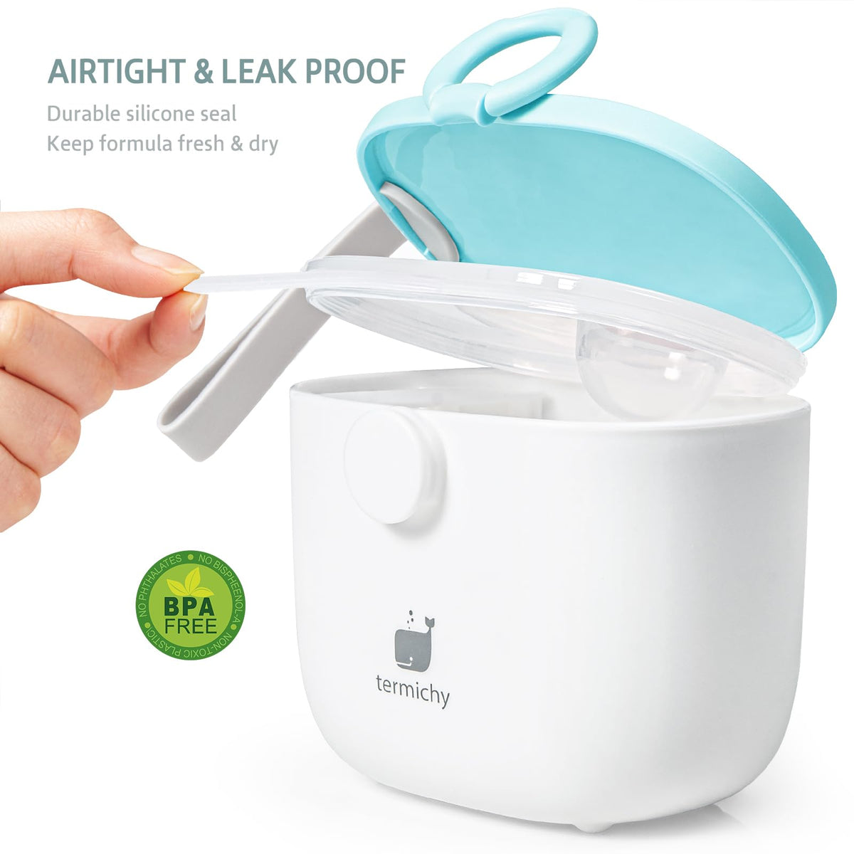 Termichy Baby Formula Dispenser, Portable Milk Powder Dispenser Container with Carry Handle and Scoop for Travel Outdoor Activities with Baby Infant, 8.8OZ, 0.55LB, 250g, 500ml (Baby Blue)