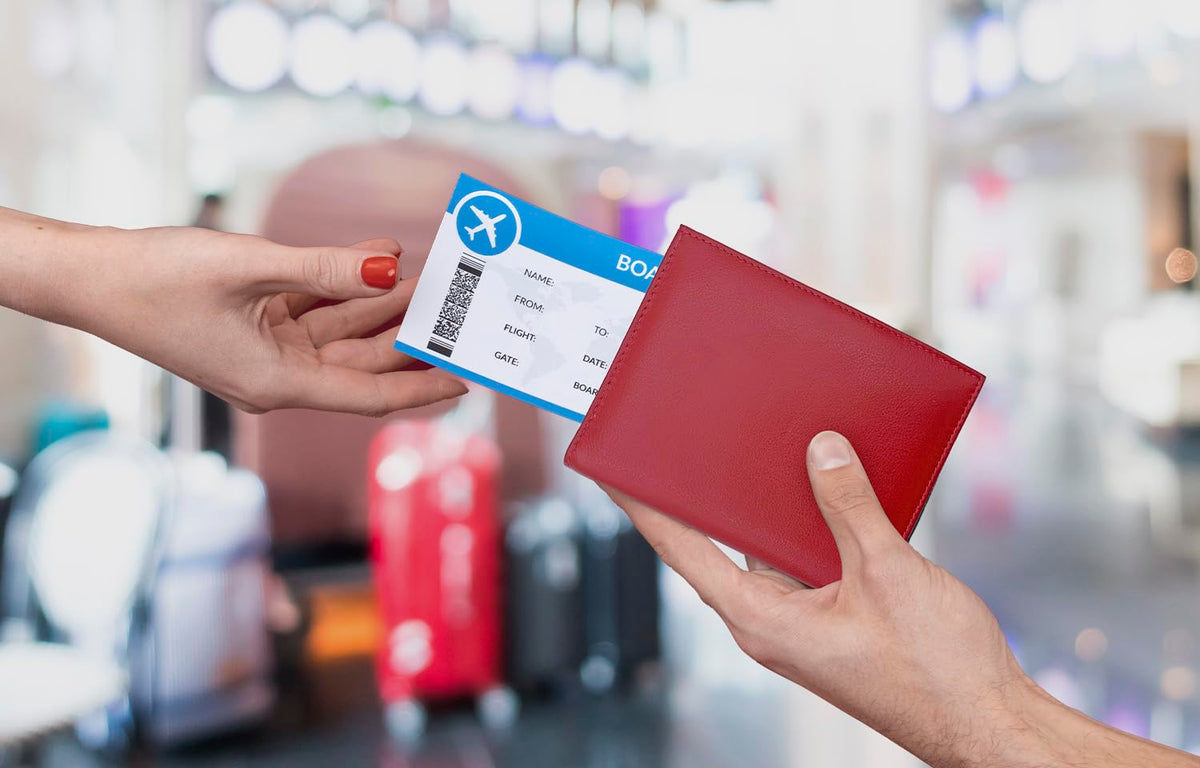 Red RFID Genuine Leather Passport Wallet