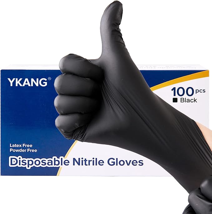 YKANG Black Disposable Nitrile Gloves,Latex Free Disposable Gloves 100 PCS,Food Safe Food Prep Cooking Gloves