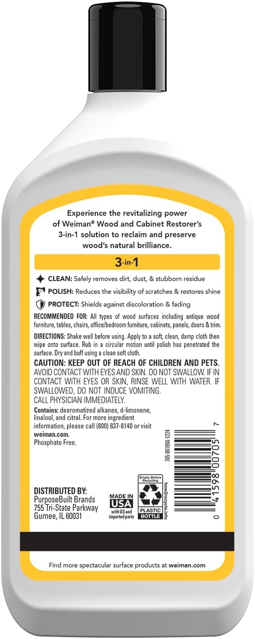 Weiman Wood and Cabinet Restorer 3-In-1 Bundle - Removes Dirt, Residue, Dust, Reduces Scratches, Restore Shine, Prevent Fading, UV Shield Technology, Safe for Antique Wood, Tables, Chairs, Cabinets