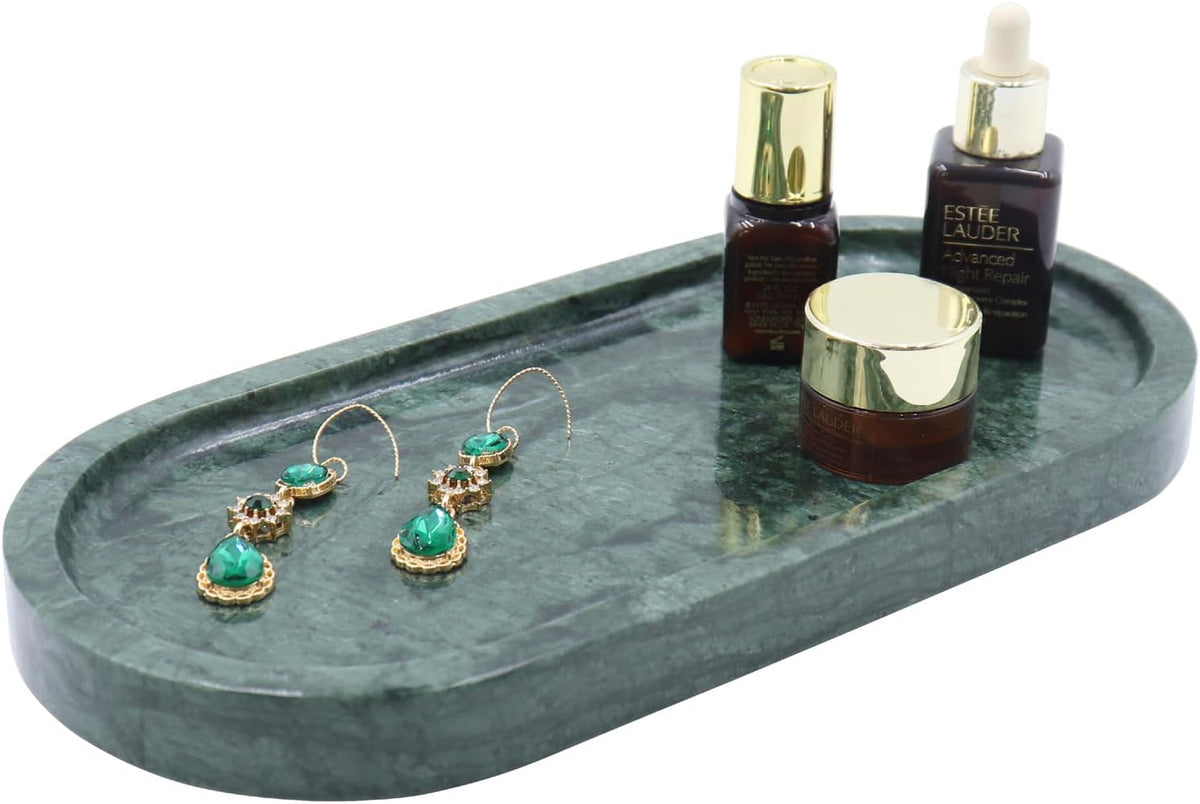 Natural Marble Tray, Oval Vanity Decorative Tray for Bathroom Counter, Countertop Stone Organizer, Catchall Tray for Kitchen, Perfume, Candles, Jewelry Dish Decorative Tray