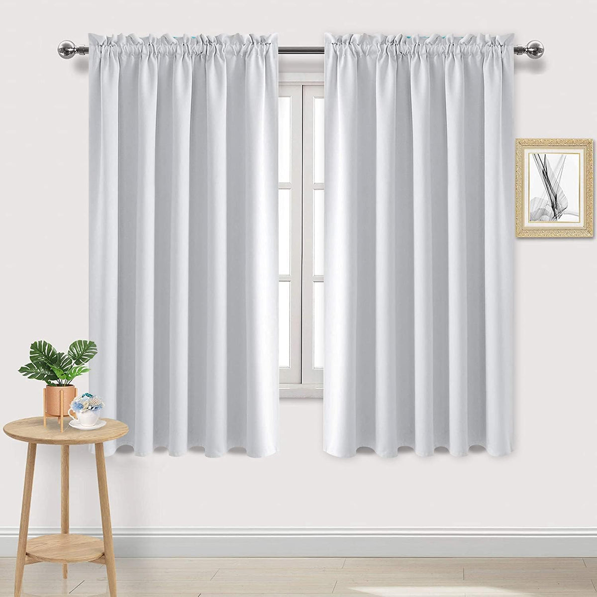 DWCN Blackout Curtains for Bedroom – Rod Pocket Thermal Insulated Noise Reducing Noise Reducing Drapes for Living Room, W 60 x L 63 Inch, 2 Panels, Greyish White