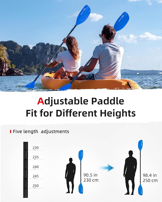 Abahub Adjustable Kayak Paddle 210-230 cm/ 230-250 cm Floating Kayaking Oars Boating Oars Canoeing Oars Black