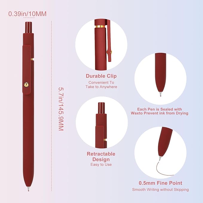 Ddaowanx Colorful Gel Pens, 0.5mm Fine Point Retractable, Cute Pens with Colored Writing and Sketching, Nursing School Essentials,School Supplies, Gifts for Nurse (12Pcs-Vintage Colors)