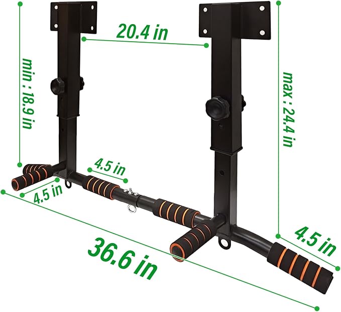 ptlsy Wall Mounted Pull Up Bar Multifunctional with Multi-grip Chin Up Bar Heavy Duty Dip Station for Home Gym Indoor Workout, Fitness Equipment, Dip Stand Supports to 440 Lbs