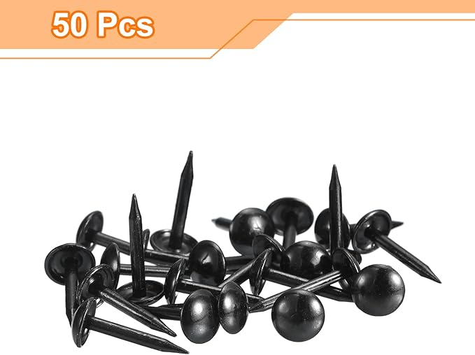 uxcell Upholstery Tacks Nail Pins Furniture, 50Pcs 7x17mm Thumb Tack Pins Assortment Kit Carbon Steel for Home Sofa DIY Decorative Nail Heads Nails, Black
