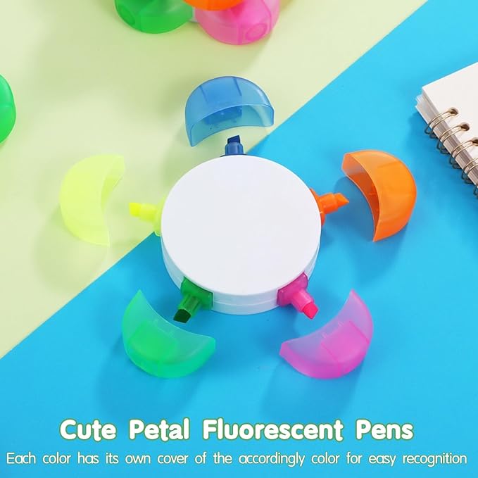 50 Pcs Petal Highlighters, Flower Shape Fluorescent Pens, 5-in-1 Highlighters for Marking, Drawing, Petal-Shaped Aesthetic Markers for Homes, Schools, Office Stationery Supplies (50)