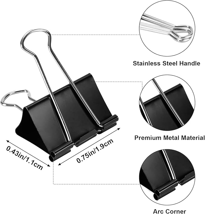 48 Pack Small Binder Clips 3/4 Inch, Black Binder Clips, Small Paper Clamps, Mini Binder Clips Black for Home School Office and Business (48 pcs)