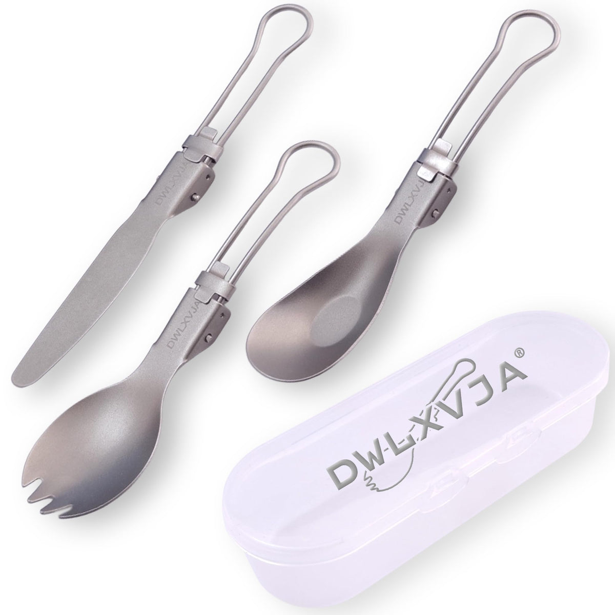 DWLXVJA Titanium Camping Utensils Set, 3-Piece Foldable Spork Spoon Knife with Case, 0.15lb Lightweight Travel Flatware for Backpacking Outdoor Hiking Office Lunch, Reusable Eco-Friendly Gift