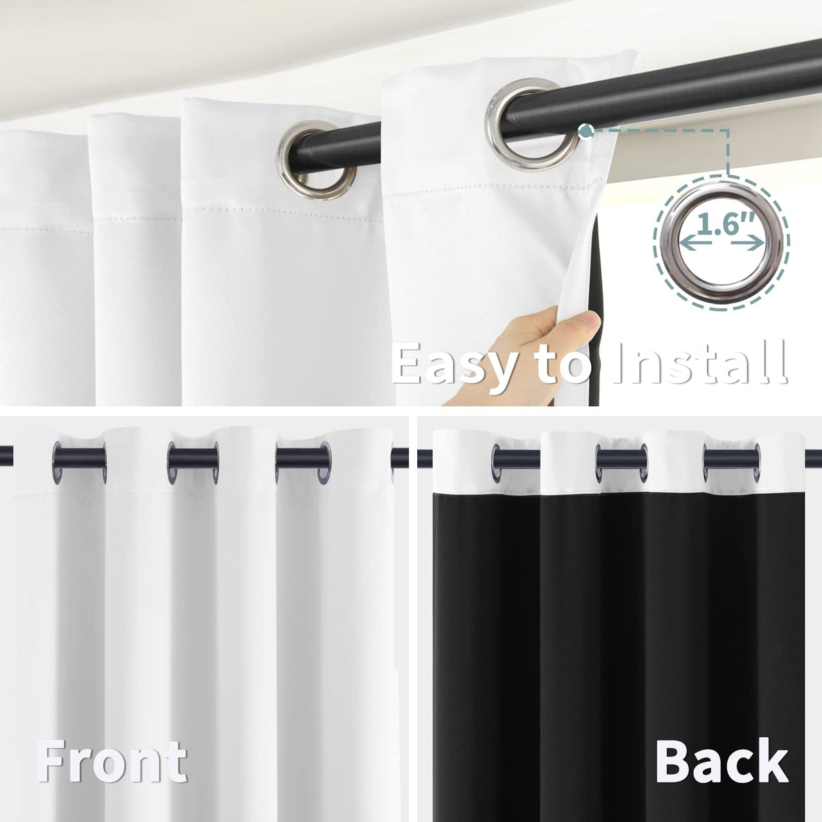 BGment White Blackout Curtains 63 Inch Long - Black Out Curtains for Bedroom Thermal Insulated Grommet Total Room Darkening Window Drapes for Summer Heat Blocking, 2 Panels, 42 x 63 Inch