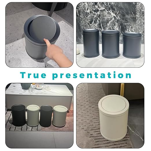 3.1Gallon/12L Modern Metal Bathroom Trash Can with Lid,Light Luxury,Elegant Waste Basket,Black Garbage Can,for Bathroom,Bedroom,Living Room, Kitchen,Office,Bank (12L-Black)
