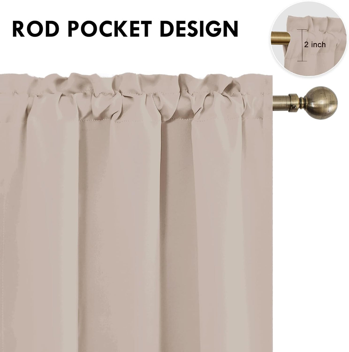 DWCN Blackout Curtains for Living Room Thermal Insulated, Energy Saving & Noise Reducing Bedroom Curtains, Camel, W 42x L 36 Inch, Set of 2 Rod Pocket Curtain Panels