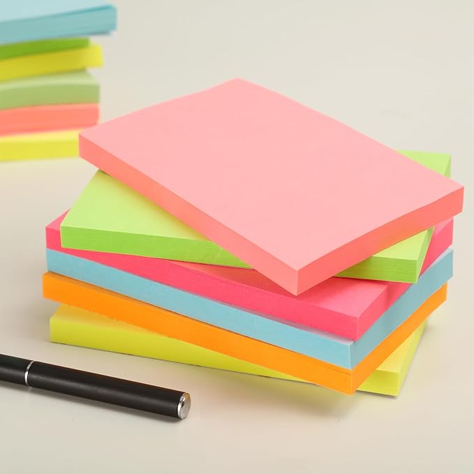3 in x 5 in Large Sticky Notes, 76 x 127 mm 6 Pads Assorted Self-Stick Pads for Notebook,Office,School and Home,80 Sheets/Pad (12 Pads Brillant)