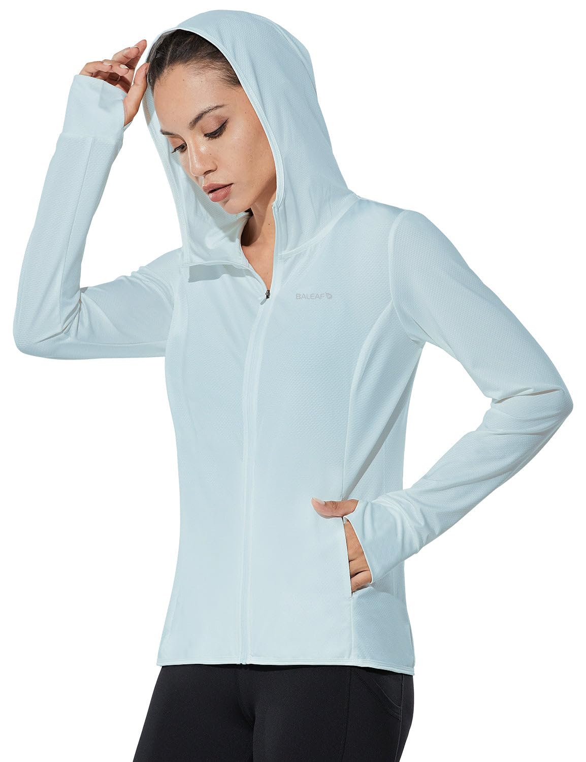 baleaf Women's Long Sleeve Sun Protection Shirts UPF Zip Hoodie Jackets Lightweight Quick Dry Outdoor Light Blue XXL