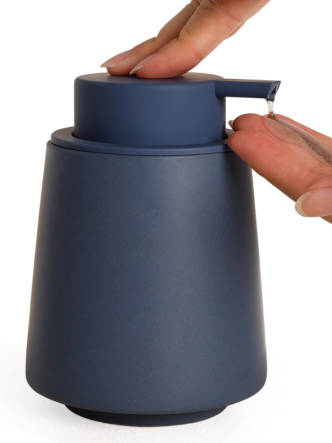 INGOFIN Ceramic Soap Dispenser, 14 oz Bathroom Hand Soap Dispenser, Liquid Dispenser with Pump, Refillable Modern Lotion Dish Dispenser for Kitchen, Matte Blue