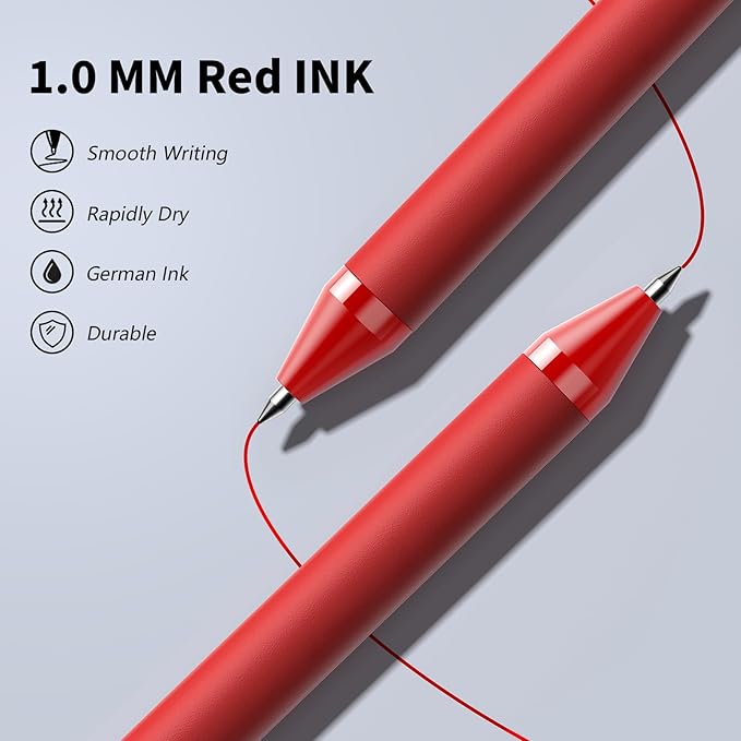 50 Pack Red Ink Pens - Bulk Pens, 1.0MM Medium Point Ballpoint Pens, Smooth Writing No Bleed Retractable Ball Point Pen (Red)