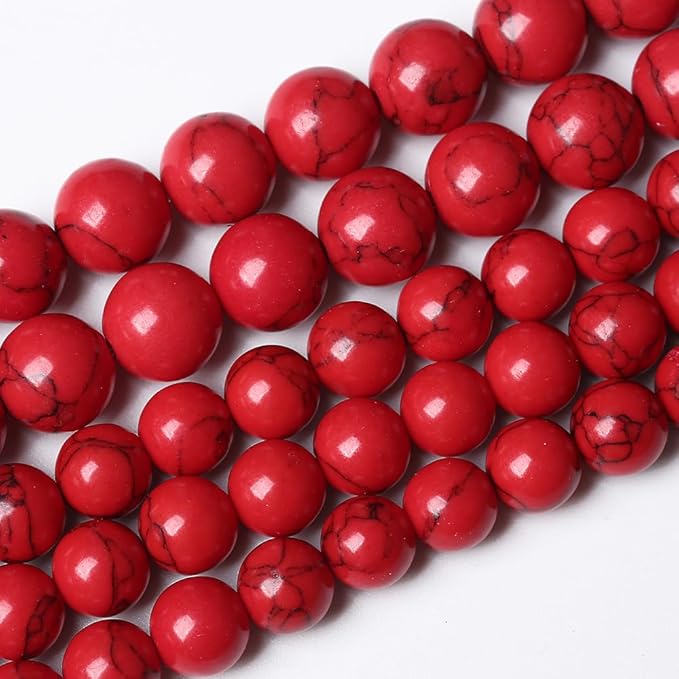 72PCS 10mm Natural Stone Beads Red Turquoise Gemstone Round Loose Beads for Jewelry Making 32" 2 Strand Crystal Energy Stone Healing Power DIY Bracelets
