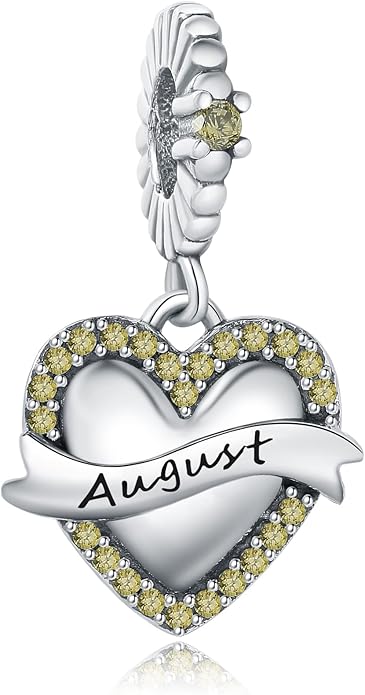 Birthstone Charms 925 Sterling Silver Love Heart pendant Beads Fit Pandora Charms Bracelet and Necklace, Fit Women Wife Mom Christmas Birthday Gift