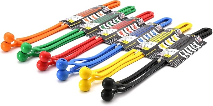 BluBird Rapid Tie Adjustable Strap, 15" Expandable Heavy Duty Indoor Outdoor Ball Ties Cord (UV Resistant, No Recoil Like Bungee Cord, Made in USA) - Red - 10pk