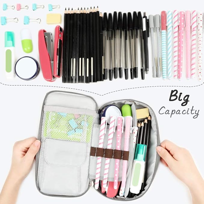Homecube Pencil Case Large Capacity Pen Marker Holder Pouch Box Makeup Bag Oxford Cloth Big Storage Stationery Organizer with Zipper for School Office - Dark Gray